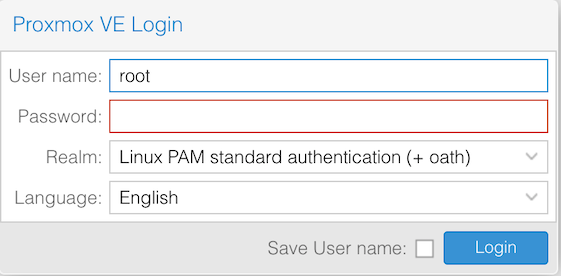 Proxmox login form with oath realm